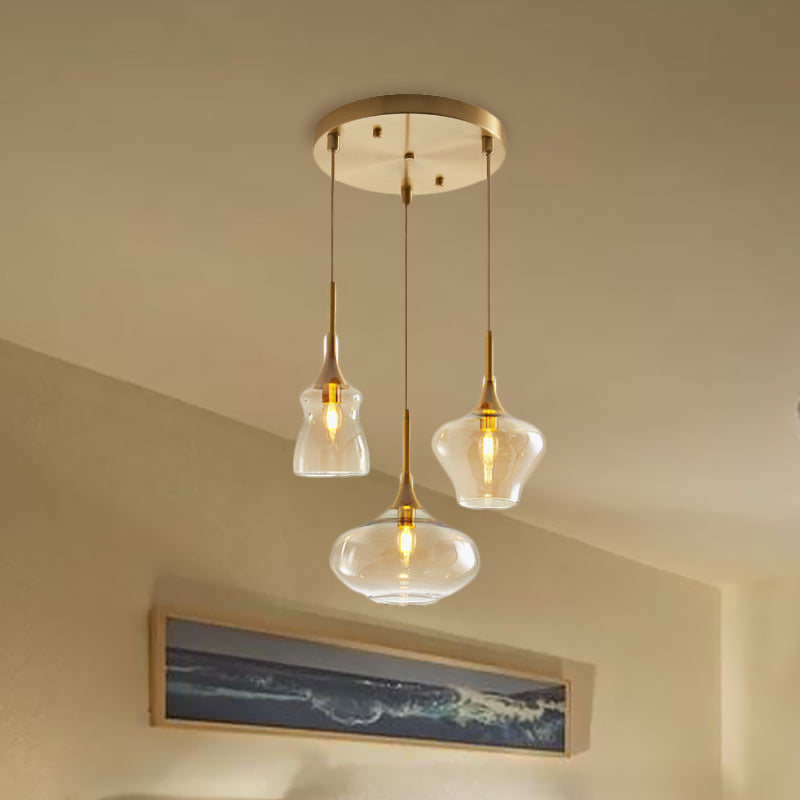 Modern Wavy Glass Ceiling Light with 3 Bulbs and Gold Pendant