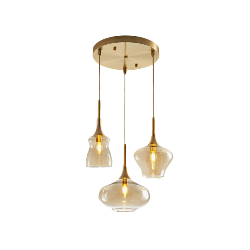 Modern Wavy Glass Ceiling Light with 3 Bulbs and Gold Pendant