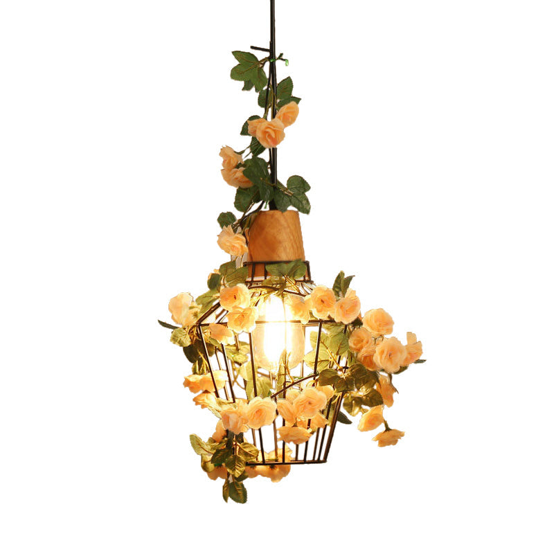 Suspension moderne en fer noir avec pot de fleurs suspendu, idéale pour les restaurants et les décorations d'inspiration agricole