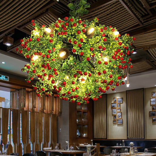 InÃ¨s - Green Green 13-Head Chandelier Lighting Vintage Metal Sputnik Pendant Ceiling Light with Plant Decor