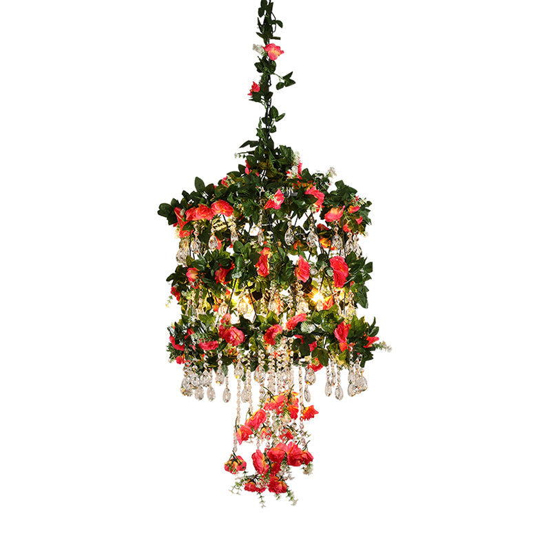 Lustre en fer noir avec des accents de cristal pour un style campagnard - Plafonnier suspendu à 3 têtes