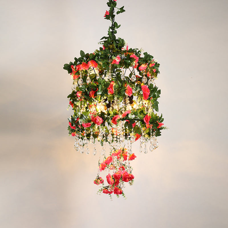 Lustre en fer noir avec des accents de cristal pour un style campagnard - Plafonnier suspendu à 3 têtes