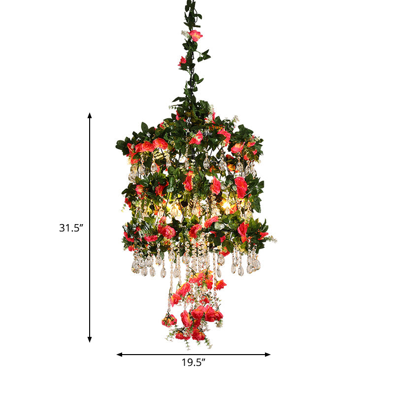 Lustre en fer noir avec des accents de cristal pour un style campagnard - Plafonnier suspendu à 3 têtes