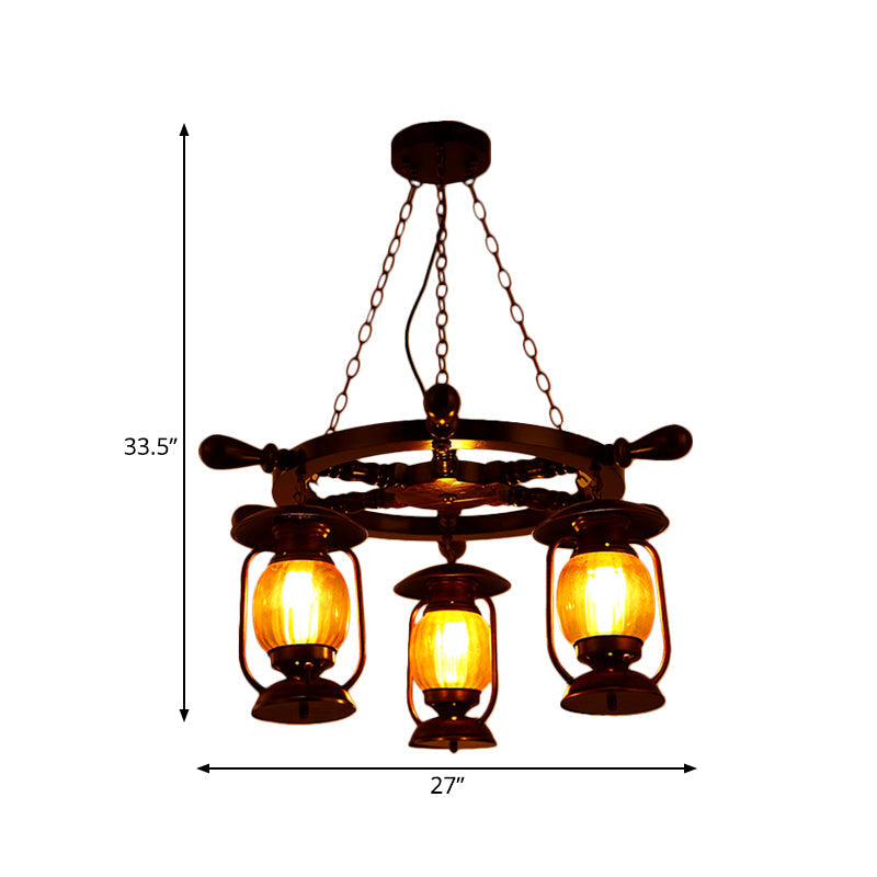 Alioth - Lustre à pétrole finition cuivre vieilli - Lampe à suspension en verre jaune