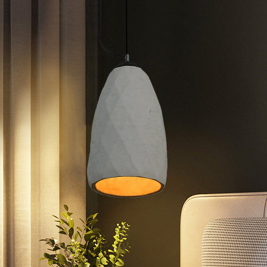 Mini lampe suspendue vintage en ciment gris - Plafonnier dôme/ovale, 1 ampoule, largeur 6"/10"