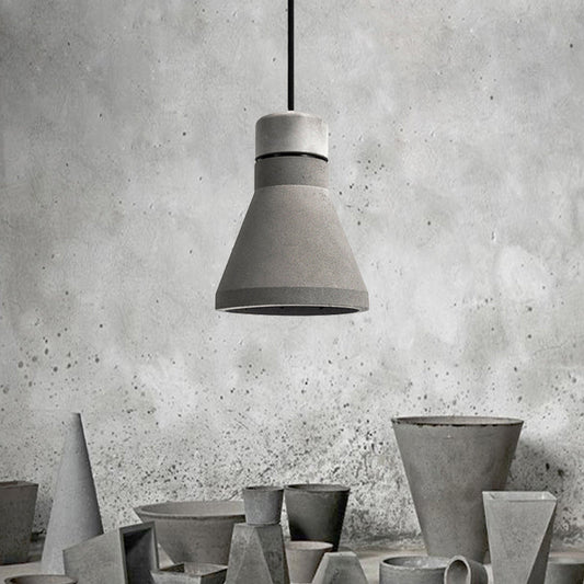Plafonnier suspendu évasé en ciment vintage - Kit de lampe suspendue à 1 tête en gris/gris-marron