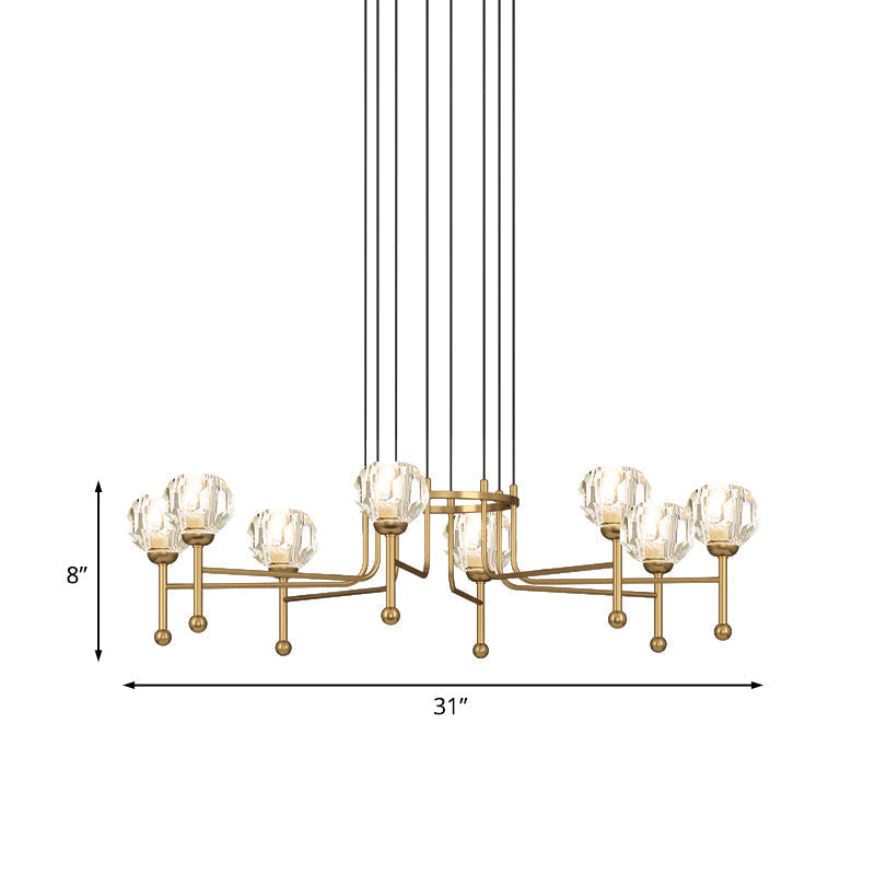 Modernist Crystal Brass Led Pendant Lamp - 6/8-Bulb Diamond Ceiling Light Kit 27/31 Wide