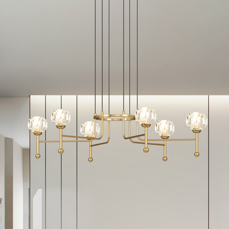 Modernist Crystal Brass Led Pendant Lamp - 6/8-Bulb Diamond Ceiling Light Kit 27/31 Wide / 27