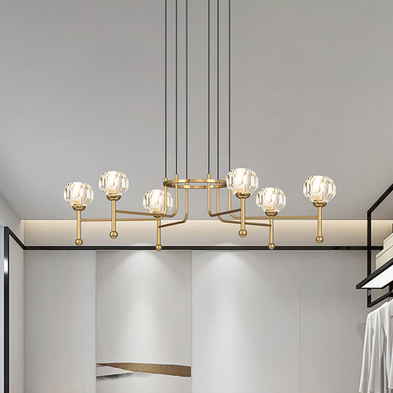Diamond Crystal Brass LED Ceiling Pendant Light - Modernist 6/8-Bulb Kit, 27"/31" Wide