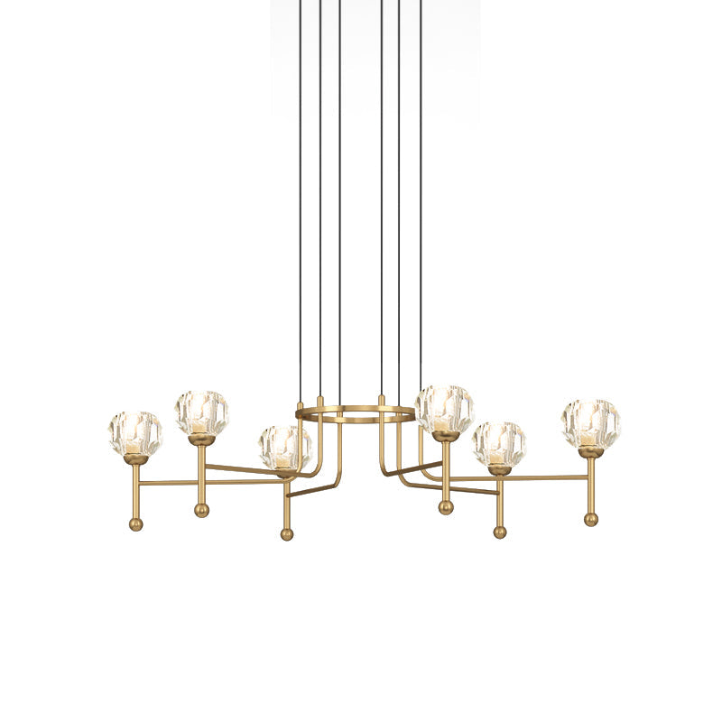 Diamond Crystal Brass LED Ceiling Pendant Light - Modernist 6/8-Bulb Kit, 27"/31" Wide