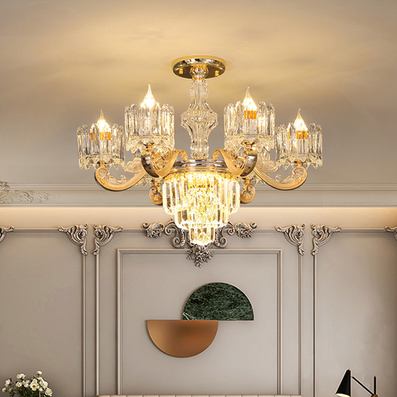 Lustre rond en cristal moderniste - Lampe suspendue de plafond dorée à 6/8 lumières, idéale pour le salon