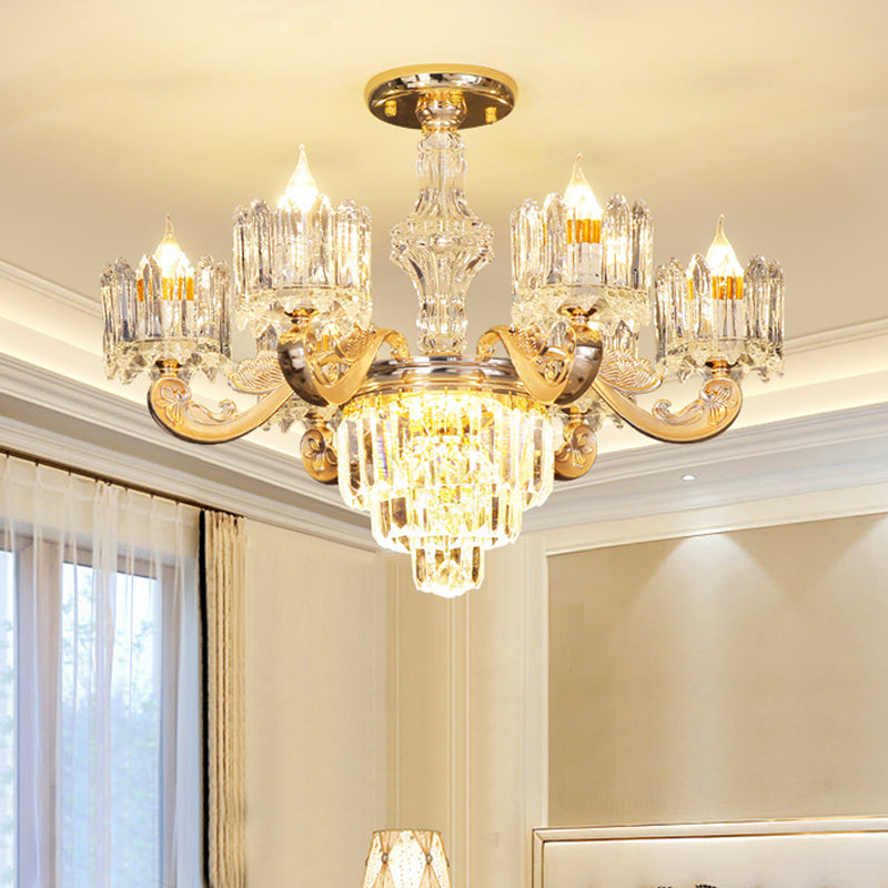 Lustre rond en cristal moderniste - Lampe suspendue de plafond dorée à 6/8 lumières, idéale pour le salon