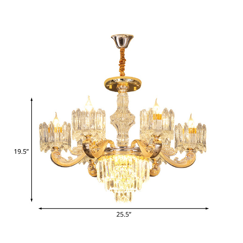 Lustre rond en cristal moderniste - Lampe suspendue de plafond dorée à 6/8 lumières, idéale pour le salon