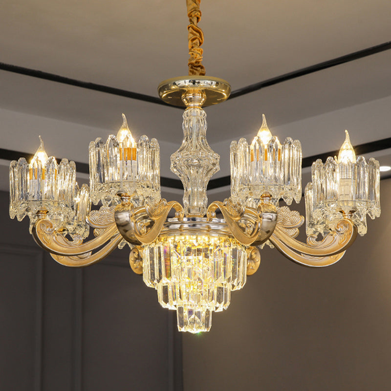 Lustre rond en cristal moderniste - Lampe suspendue de plafond dorée à 6/8 lumières, idéale pour le salon
