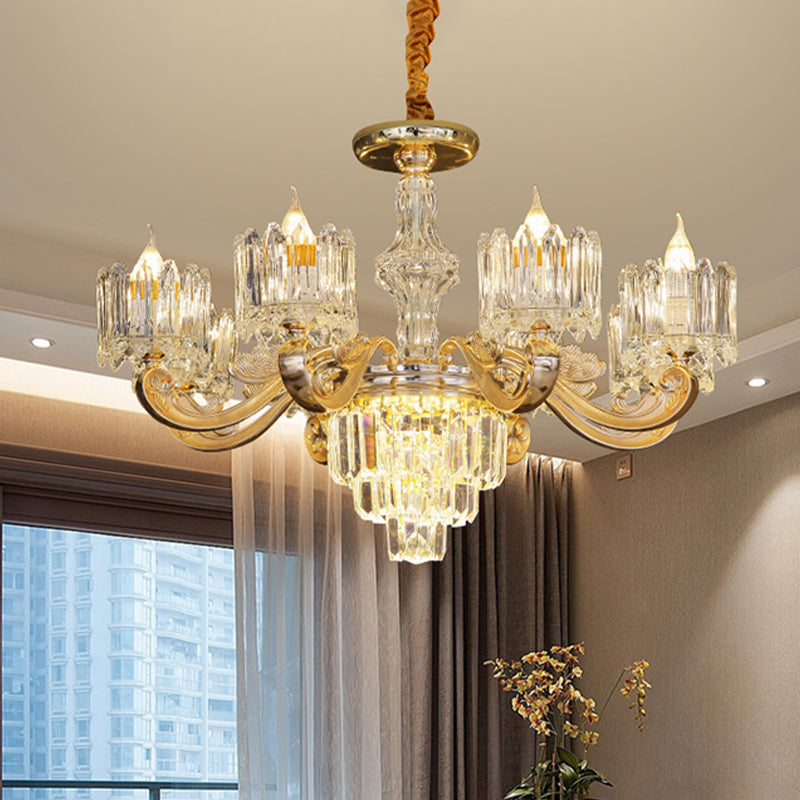 Lustre rond en cristal moderniste - Lampe suspendue de plafond dorée à 6/8 lumières, idéale pour le salon