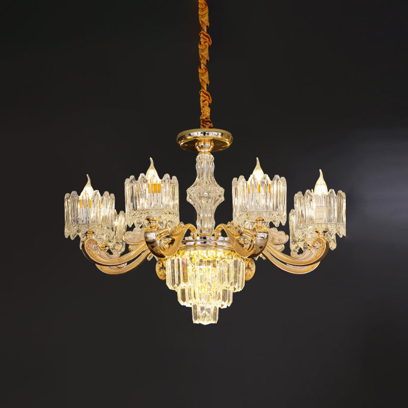 Lustre rond en cristal moderniste - Lampe suspendue de plafond dorée à 6/8 lumières, idéale pour le salon