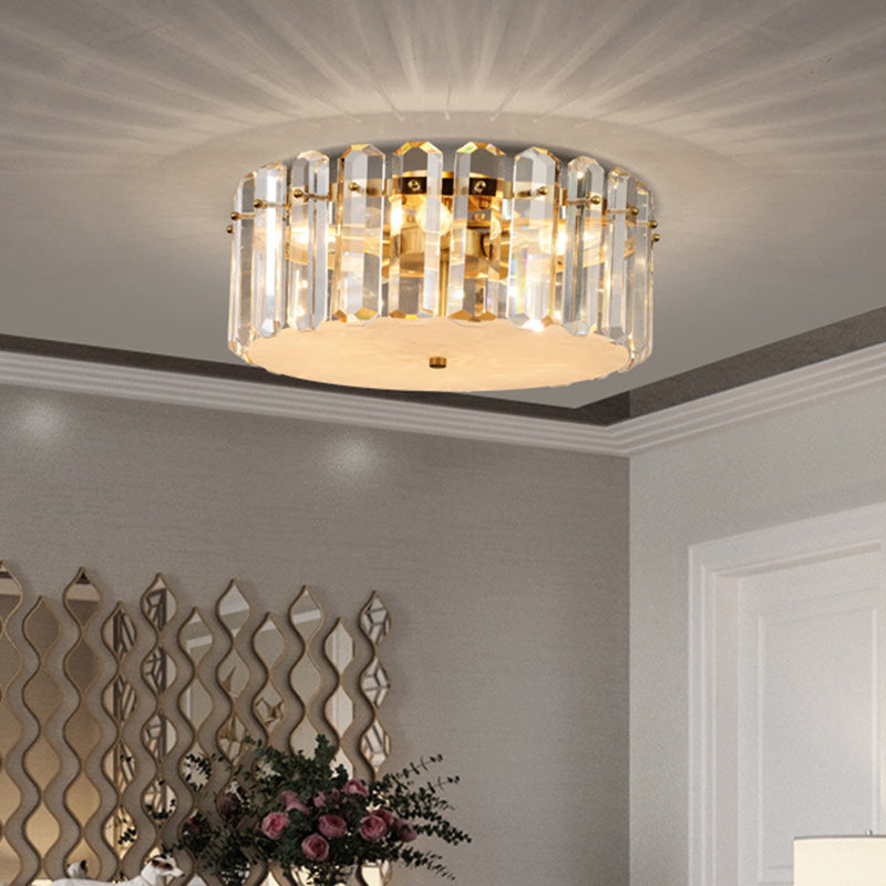 Minimalist Drum Clear Crystal Flush Mount Light Fixture with 4 Bulbs