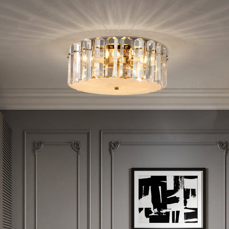 Minimalist Drum Clear Crystal Flush Mount Light Fixture with 4 Bulbs