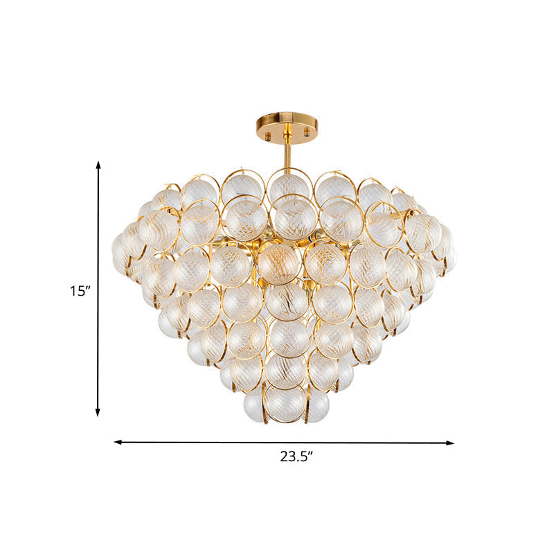 Sleek Gold Ceiling Light Fixture with Clear Ribbed Crystal Ball for Tapered Bedroom