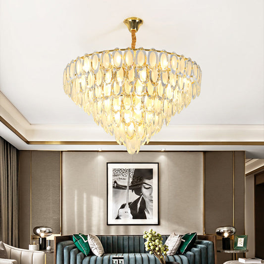 Modern Crystal Gold Semi Flushmount Ceilinight For Living Room - 5-Layered Bulbs Oval Design