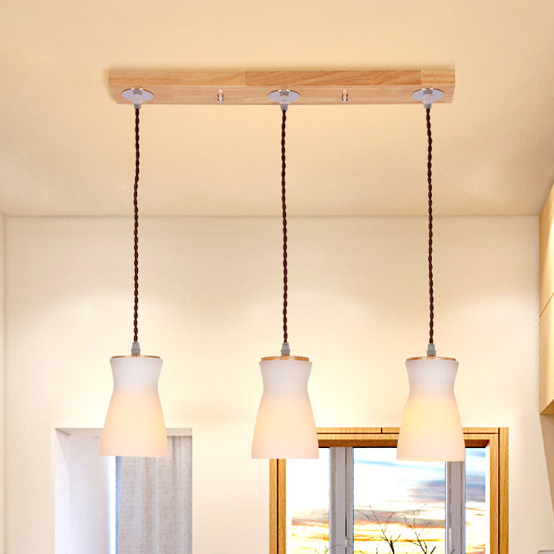 Plafonnier en verre blanc avec bidon de lait - Kit de lampe suspendue de salle à manger moderne avec 3 lumières - Cadre en bois