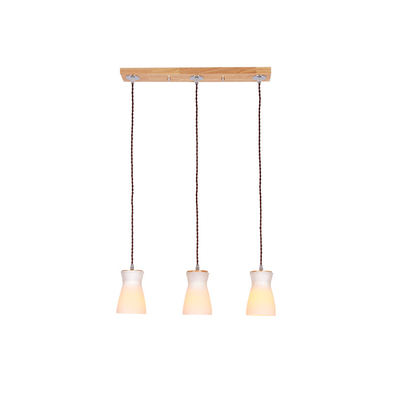 Plafonnier en verre blanc avec bidon de lait - Kit de lampe suspendue de salle à manger moderne avec 3 lumières - Cadre en bois
