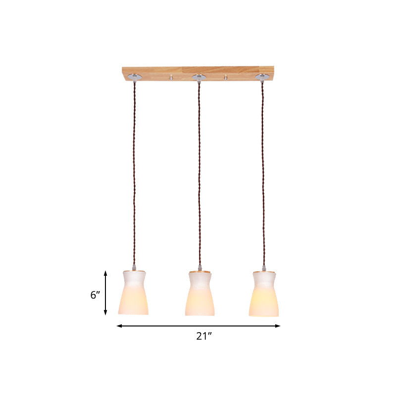 Plafonnier en verre blanc avec bidon de lait - Kit de lampe suspendue de salle à manger moderne avec 3 lumières - Cadre en bois
