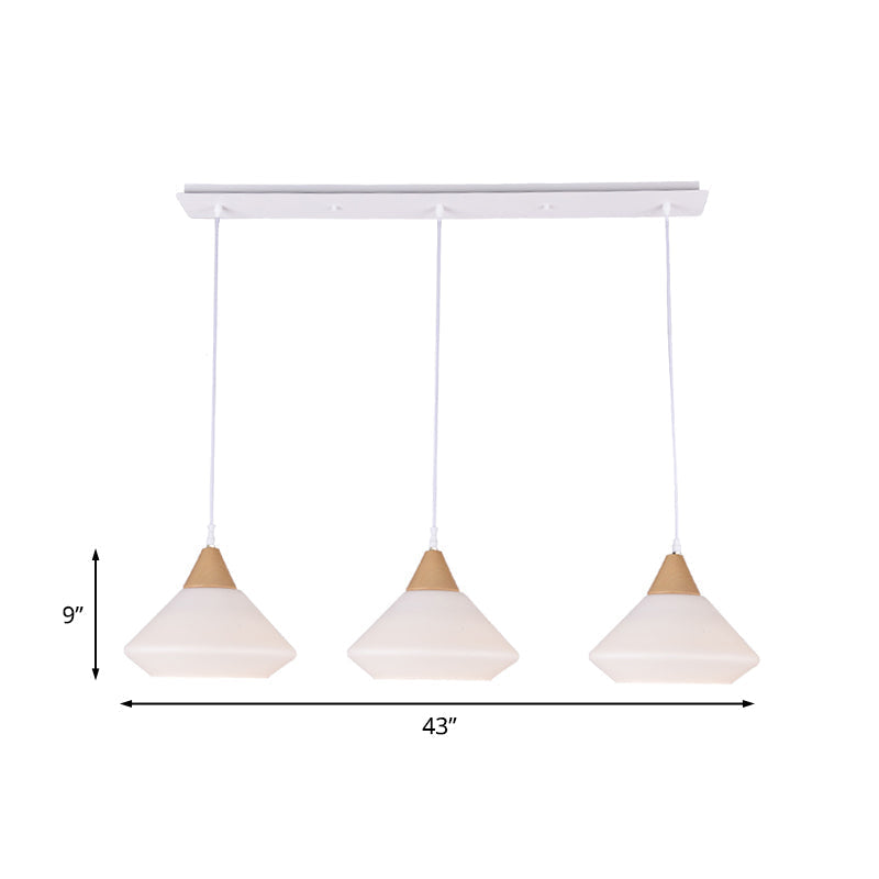 Wooden Cone Pendant Light with 3 Cream Glass Bulbs for Multiple Hanging - Simplistic Ceiling Fixture