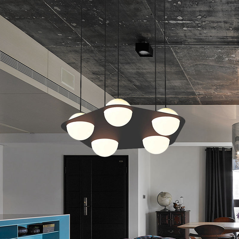 Black Pentagon Pendant Ceiling Light with Opal Glass Shades - Minimalist 5-Head Metal Suspension