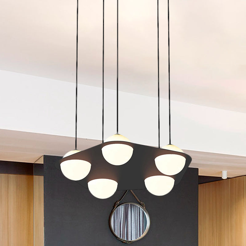 Minimalist 5-Head Metallic Pendant Ceiling Light With Opal Glass Shades - Elegant Black Pentagon