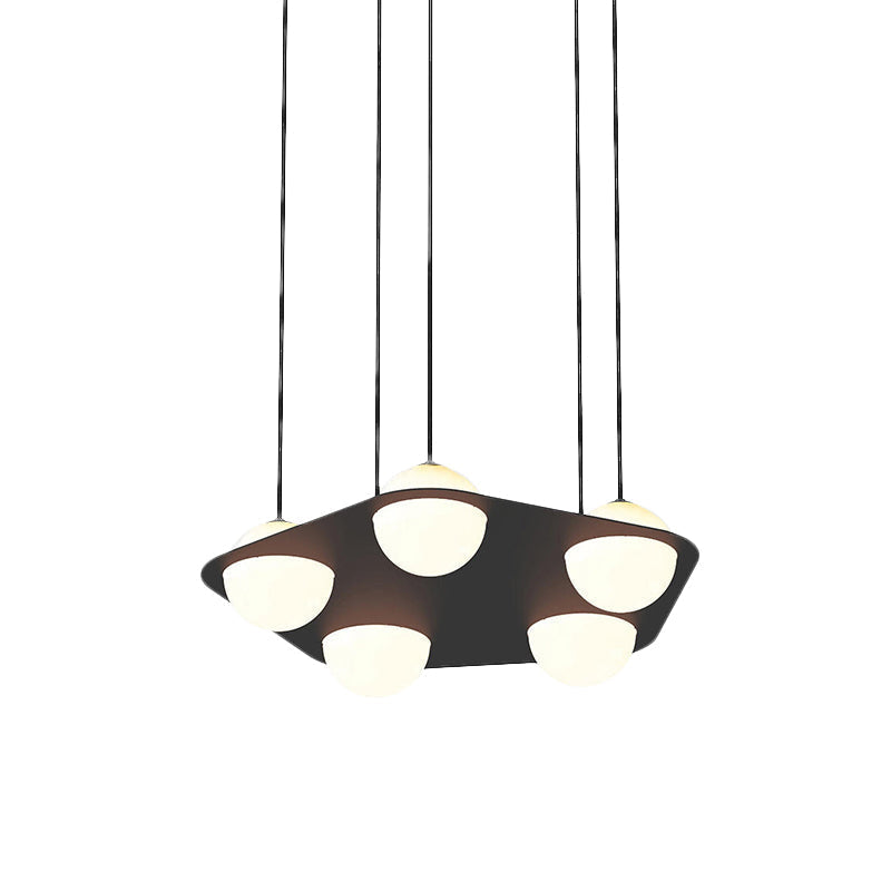 Minimalist 5-Head Metallic Pendant Ceiling Light With Opal Glass Shades - Elegant Black Pentagon