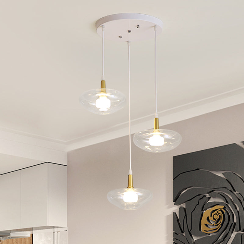 Vintage Clear Glass Chandelier: Oval Multi Light - 3 Bulb Pendant Lamp for Dining Room with Canopy Options