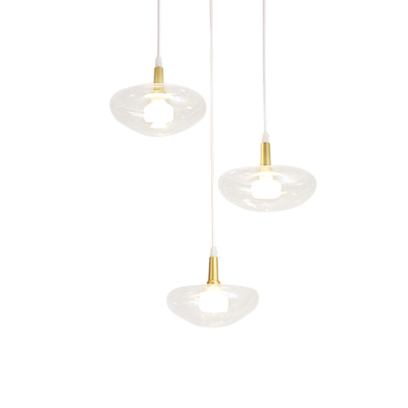 Vintage Clear Glass Chandelier: Oval Multi Light - 3 Bulb Pendant Lamp for Dining Room with Canopy Options