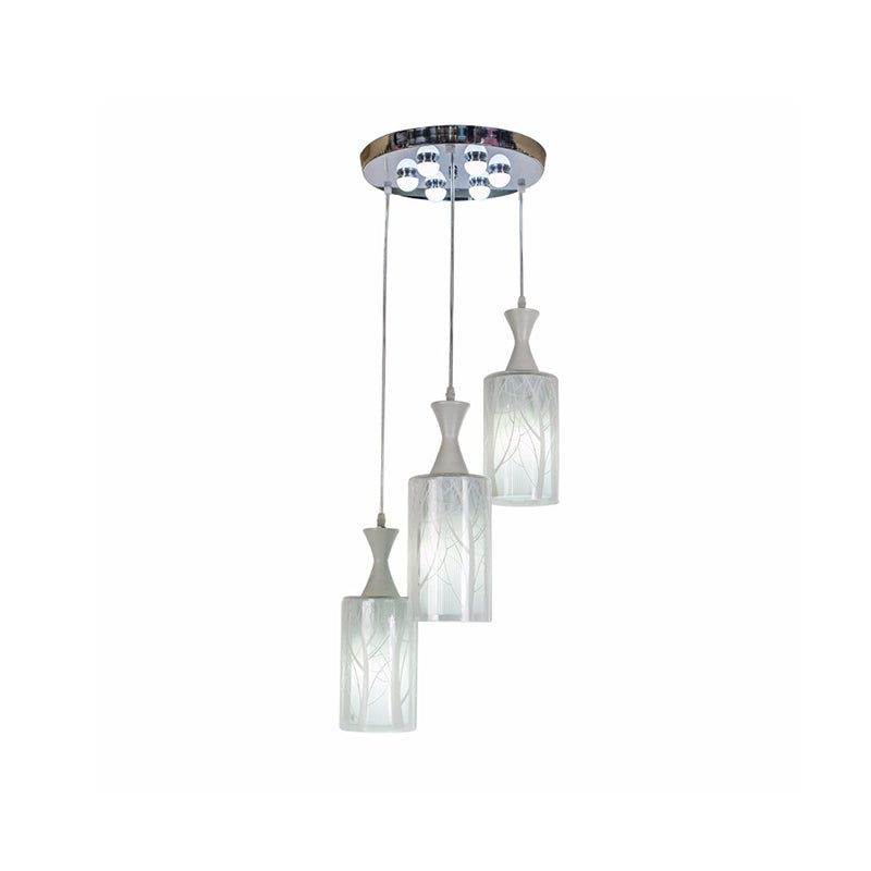 Contemporary White Pendant Lamp With 3-Cylinder Glass Shades - Perfect For Dining Rooms