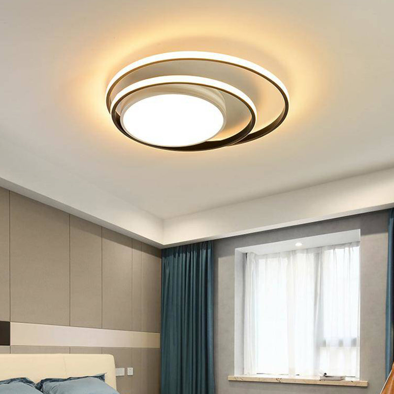 Led Bedroom Flush Mount Fixture With Dual Rings Acrylic Shade In Warm/White Light 16/19.5 Wide -