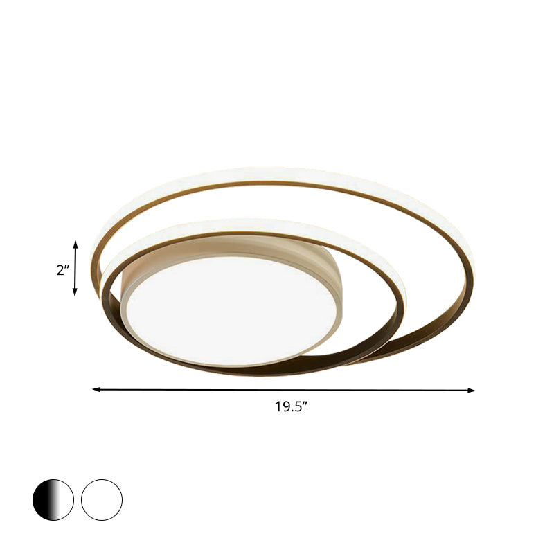 LED Bedroom Flush Mount Fixture with Dual Rings Acrylic Shade in Warm/White Light, 16"/19.5" Wide - Simplicity White/Black Ceiling Mounted Light