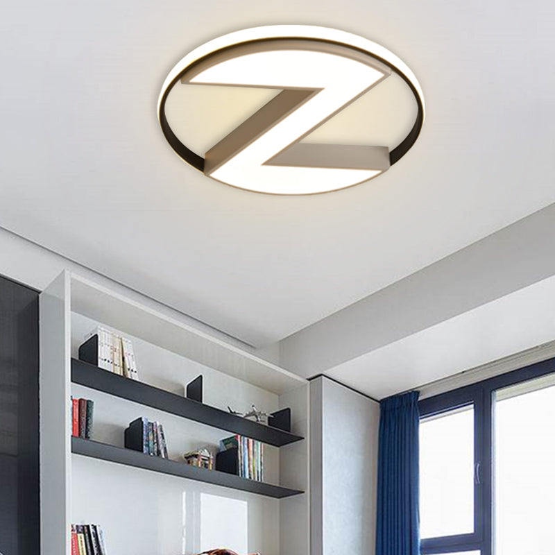 Contemporary Black and White Z-Shape Flush Mount Light Fixture - 18"/21.5" Wide Metallic LED Lamp with Ring Design in Warm/White Light