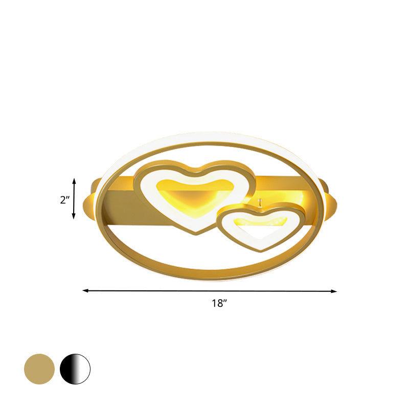 Acrylic Loving Hearts Led Flush Mount Ceiling Lamp - Simplicity 18/21.5 Wide Gold/Black/White Ring