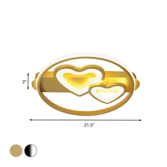 Acrylic Loving Hearts Led Flush Mount Ceiling Lamp - Simplicity 18/21.5 Wide Gold/Black/White Ring