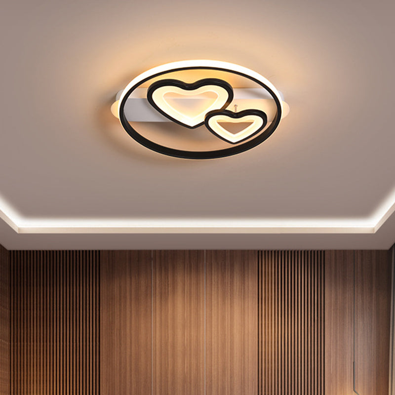 Plafonnier LED en acrylique Loving Hearts - Simplicité, 18"/21,5" de large - Or/Noir/Blanc - Design en anneau