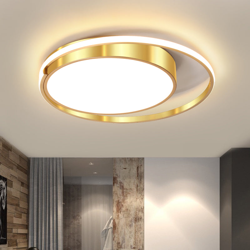 Modern Metal Drum LED Ceiling Fixture Gold Flush Light with Ring Design - Ideal for Bedroom