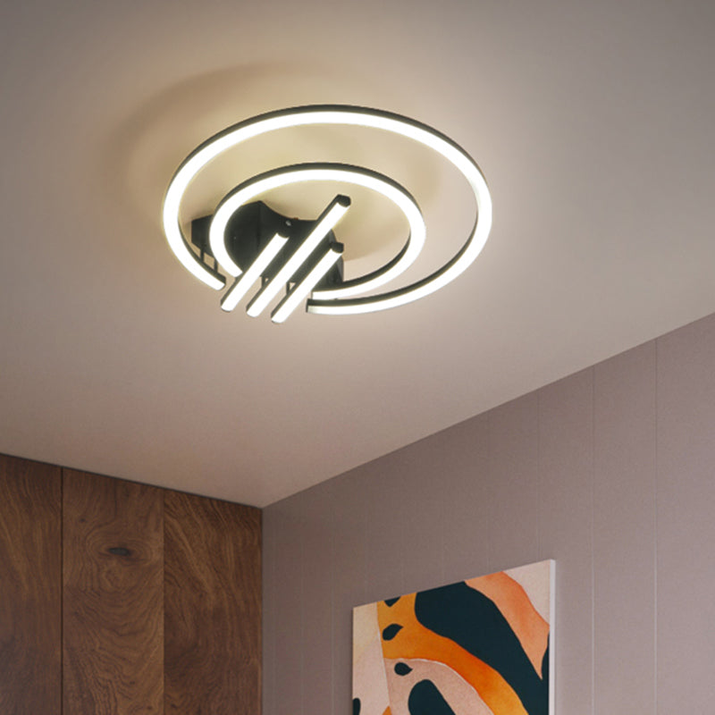 Contemporary Black Circular LED Flush Mount Ceiling Light, 15"/19.5" Wide, Warm/White Light, Acrylic Fixture