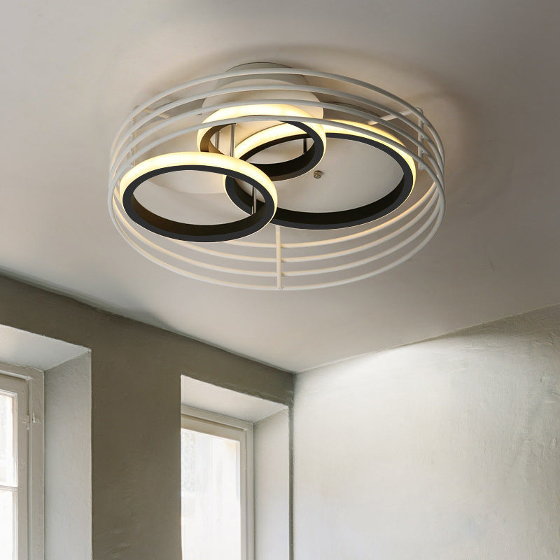 Contemporary Acrylic Flush Mount Ceiling Light with Overlapping Rings - 16"/19.5" Wide, LED, Black/White, Warm/White Light