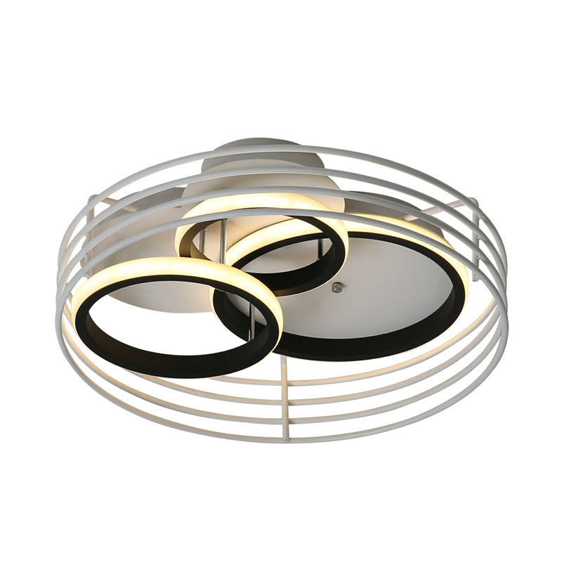 Contemporary Acrylic Flush Mount Ceiling Light with Overlapping Rings - 16"/19.5" Wide, LED, Black/White, Warm/White Light