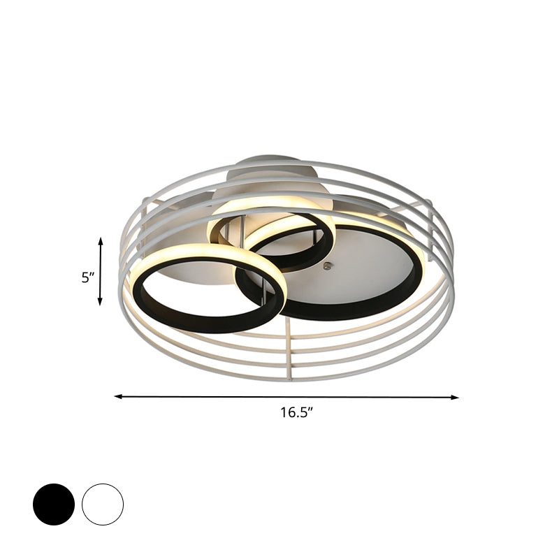 Contemporary Acrylic Flush Mount Ceiling Light with Overlapping Rings - 16"/19.5" Wide, LED, Black/White, Warm/White Light
