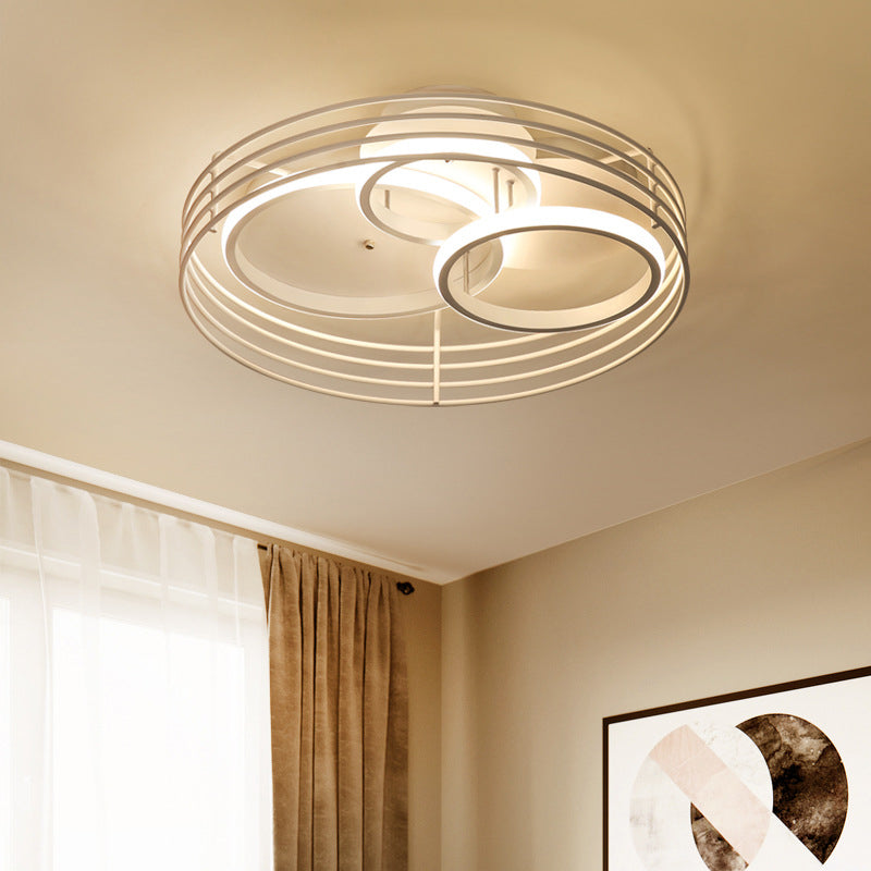 Contemporary Acrylic Flush Mount Ceiling Light with Overlapping Rings - 16"/19.5" Wide, LED, Black/White, Warm/White Light