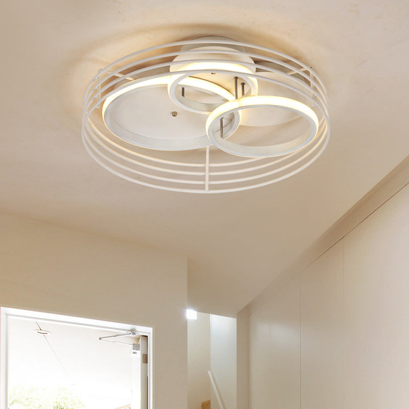 Contemporary Acrylic Flush Mount Ceiling Light with Overlapping Rings - 16"/19.5" Wide, LED, Black/White, Warm/White Light
