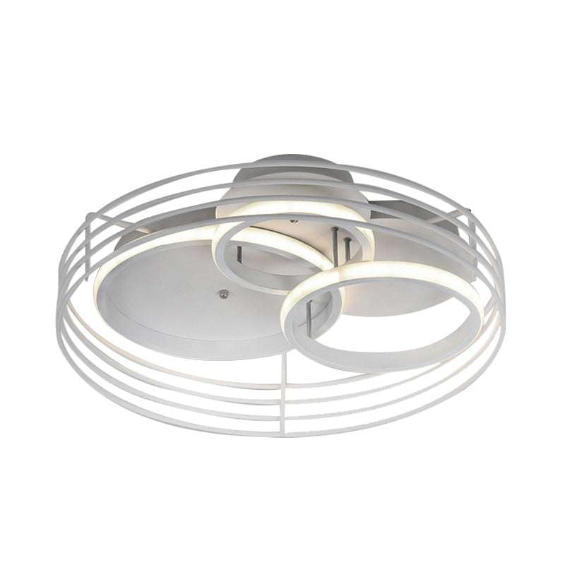Contemporary Acrylic Flush Mount Ceiling Light with Overlapping Rings - 16"/19.5" Wide, LED, Black/White, Warm/White Light