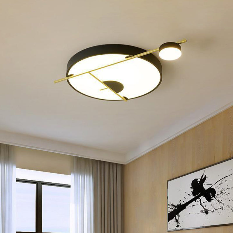 Modernist LED Flush Mount Ceiling Lamp, Black/White-Gold Drum Fixture, Acrylic Shade, Warm/White Light, 16"/19.5" Wide