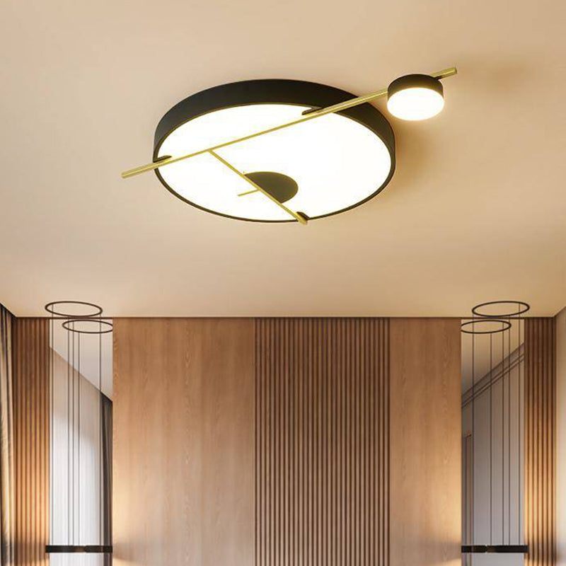 Modernist LED Flush Mount Ceiling Lamp, Black/White-Gold Drum Fixture, Acrylic Shade, Warm/White Light, 16"/19.5" Wide